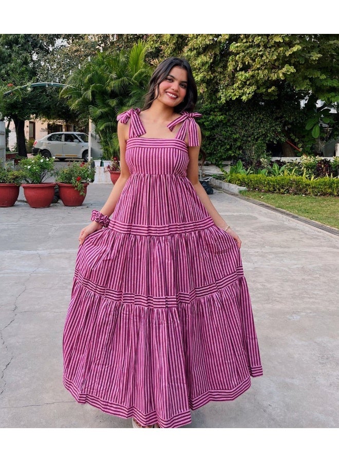 VISHVA CREATION Pink Striped Maxi Dress for Women - Image 2